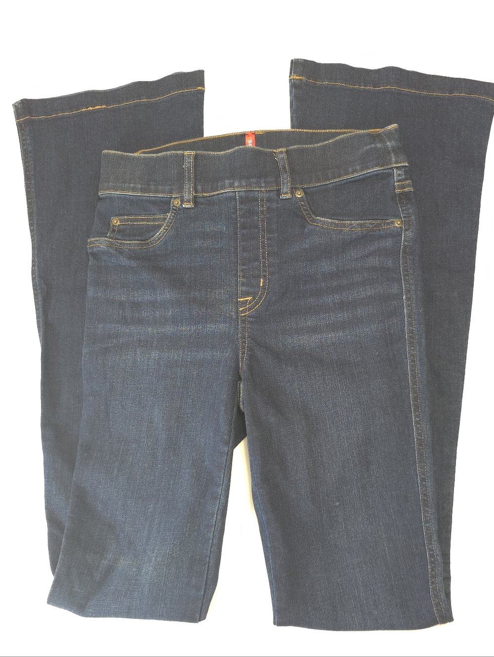 SPANX Pull On Flare Jeans High Rise Shaping Denim Dark Wash XS #37